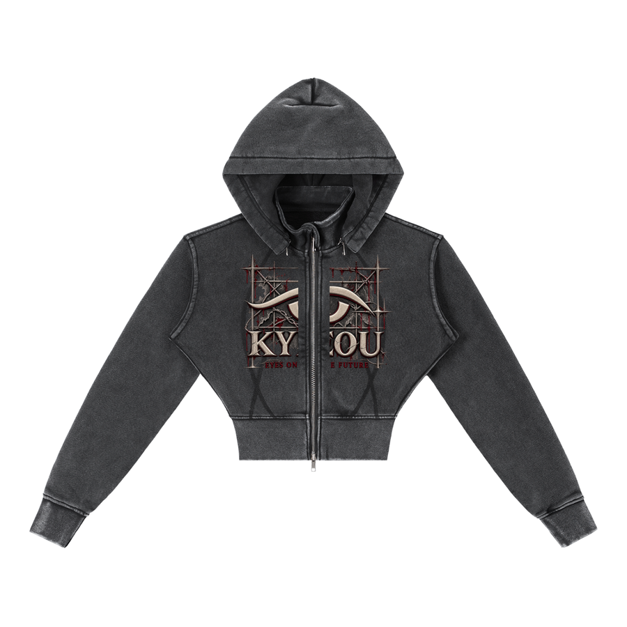 Women's set Washed Black crop hoodie