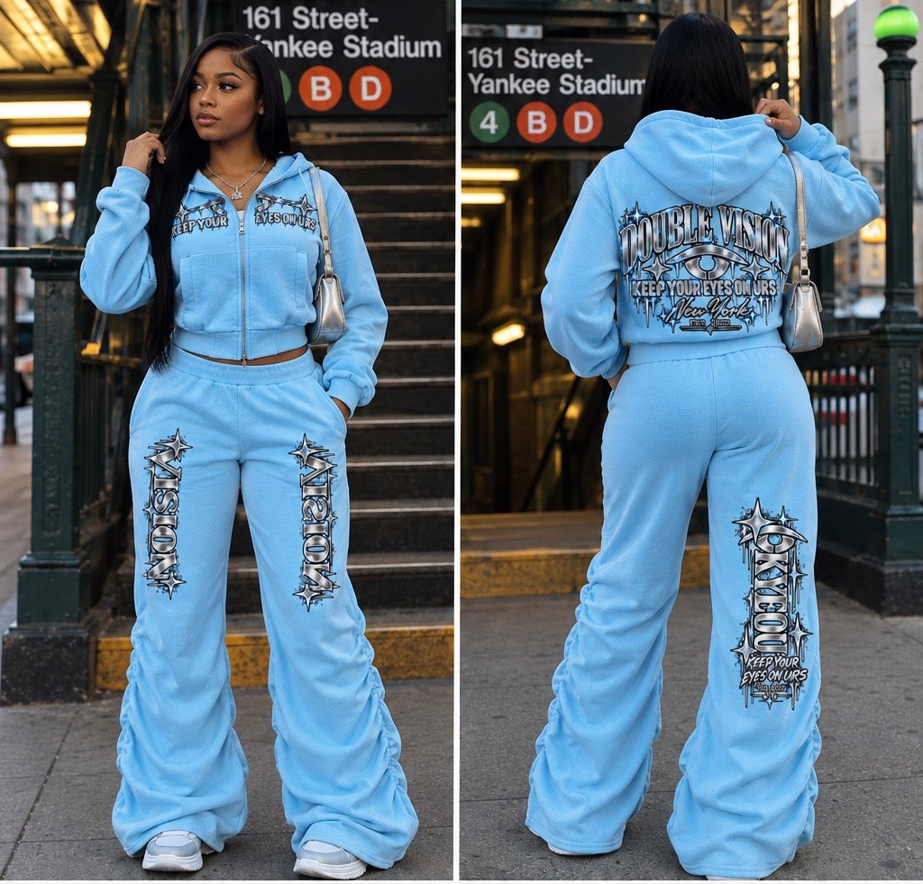 KYEOU Women’s Double Vision Set in sky blue, front and back